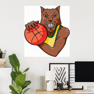 Fierce Wildcat Basketball Mascot Poster