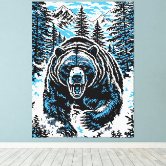 Fierce Wilderness Bear Roar Illustration Leinwanddruck