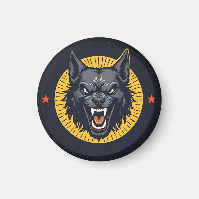 Fierce Wolf Illustration mit Circular Design Magnet (Vorne)