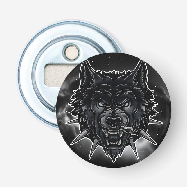 Fierce Wolf Illustration mit Spiked Collar Flaschenöffner (Vorderseite)