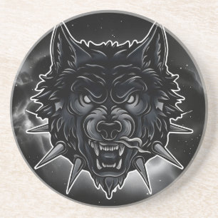 Fierce Wolf Illustration mit Spiked Collar Getränkeuntersetzer
