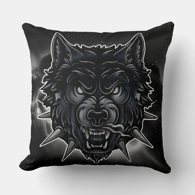 Fierce Wolf Illustration mit Spiked Collar Kissen (Vorderseite)