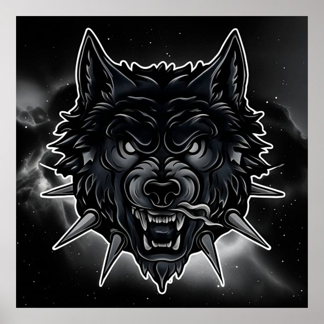 Fierce Wolf Illustration mit Spiked Collar Poster (Vorne)