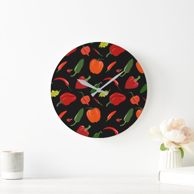 Fiery Chili Pepper Wohngestaltung Große Wanduhr (Zuhause)