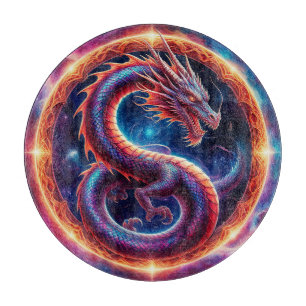 Fiery Cosmic Dragon umkreist von einem Himmelsring Schneidebrett