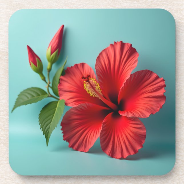 Fiery Crimson Hibiskus Getränkeuntersetzer (Vorderseite)