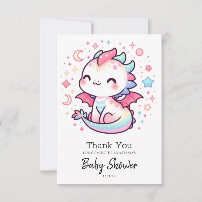 Fiery Custom Pastel Dragon Baby Shower Dankeskarte (Vorderseite)
