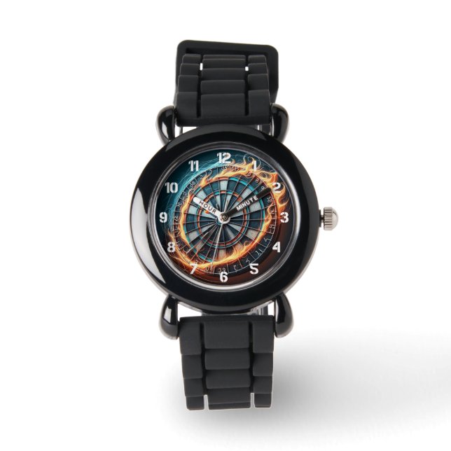 Fiery Dartboard mit Bullseye Explosion Armbanduhr (Vorderseite)