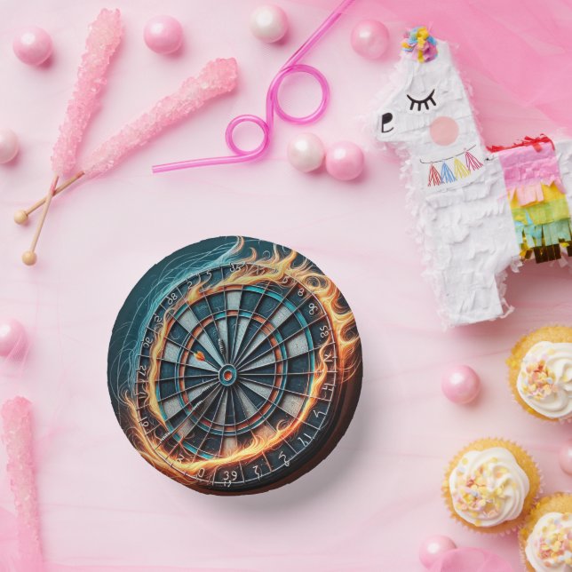 Fiery Dartboard mit Bullseye Explosion Pappteller (Party)