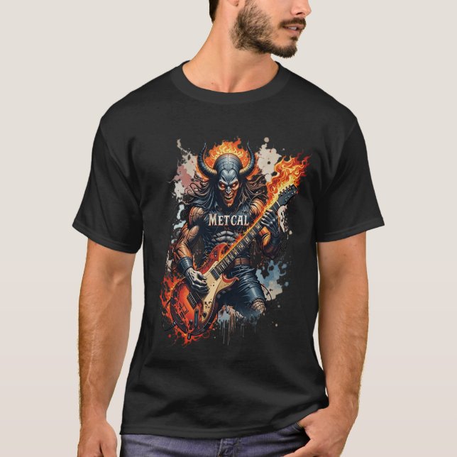 Fiery Demon Guitarist Heavy Metal T - Shirt (Vorderseite)