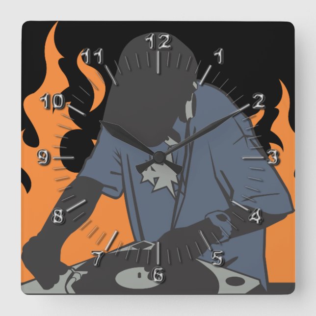 Fiery Dj Quadratische Wanduhr (Vorderseite)