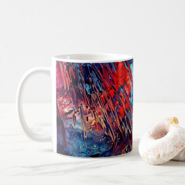 Fiery Drift Blue Red Moderne Abstrakte Kunst Kaffeetasse (Mit Donut)