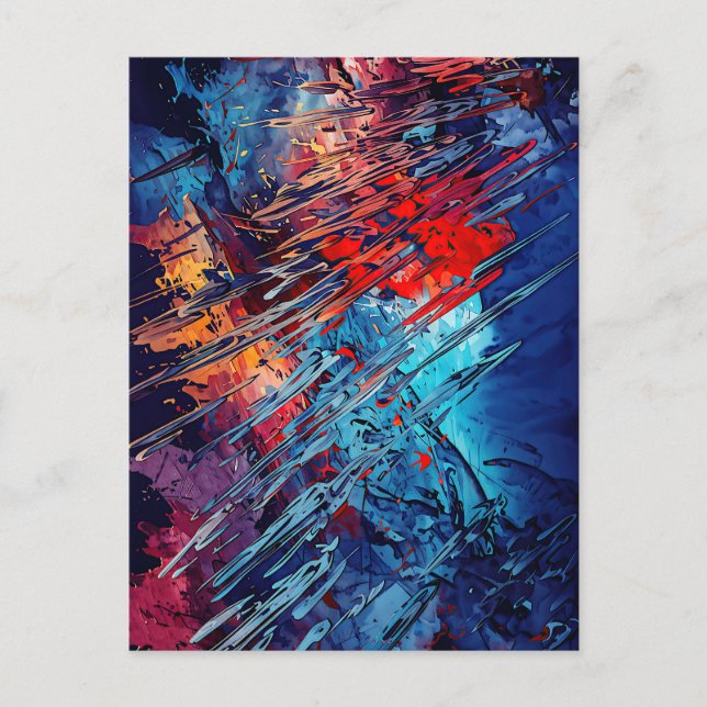 Fiery Drift Blue Red Moderne Abstrakte Kunst Postkarte (Vorderseite)