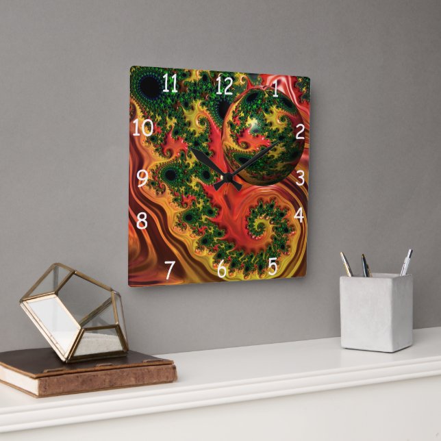 Fiery Elegance - Eine Studie über Komplexität Quadratische Wanduhr (Büro)