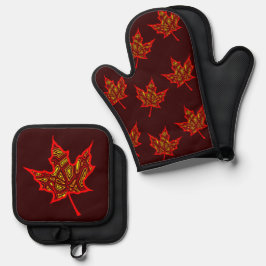 Fiery Fall Leaf Ofenhandschuh & Topflappen-Set