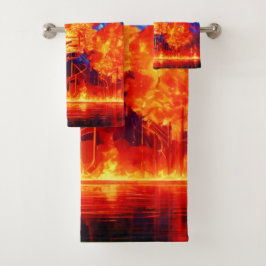 Fiery Forest Ablaze in lebhaften Farben Badhandtuch Set