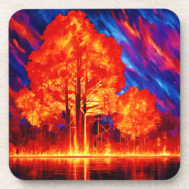 Fiery Forest Ablaze in lebhaften Farben Getränkeuntersetzer