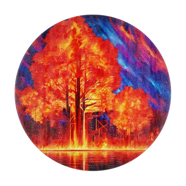 Fiery Forest Ablaze in lebhaften Farben Schneidebrett (Vorderseite)