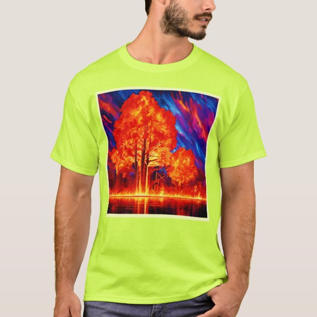 Fiery Forest Ablaze in lebhaften Farben T-Shirt (Vorderseite)