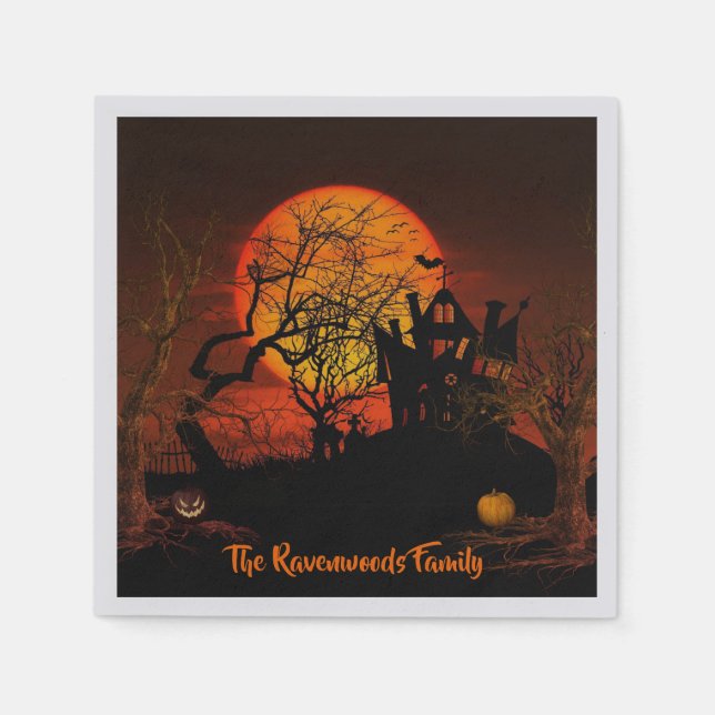 Fiery Full Moon Halloween Serviette (Vorderseite)