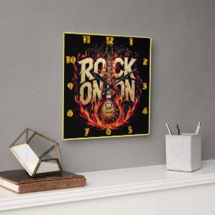 Fiery-Gitarren-Artwork mit Rock-Design Quadratische Wanduhr
