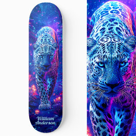Fiery Glows Blue Cheetah Cool Style Skateboard
