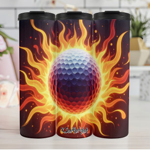Fiery Golf Ball in Flammen Thermosbecher