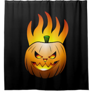 Fiery Halloween Pumpkin Face Duschvorhang