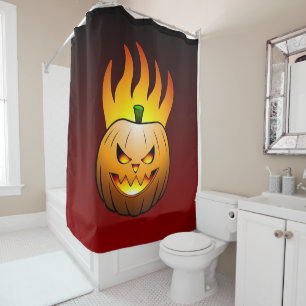 Fiery Halloween Pumpkin Face Duschvorhang