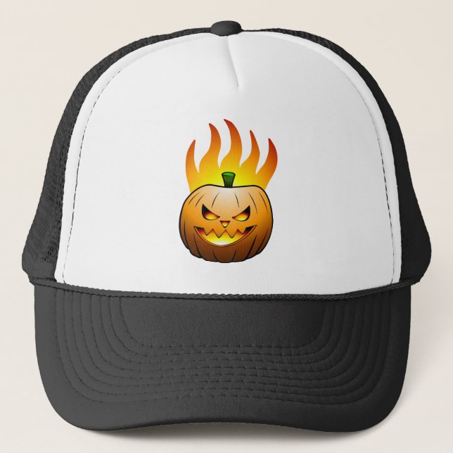 Fiery Halloween Pumpkin Face Truckerkappe (Vorderseite)