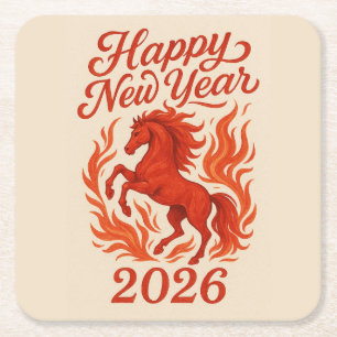 Fiery Horse 2026 Rechteckiger Pappuntersetzer