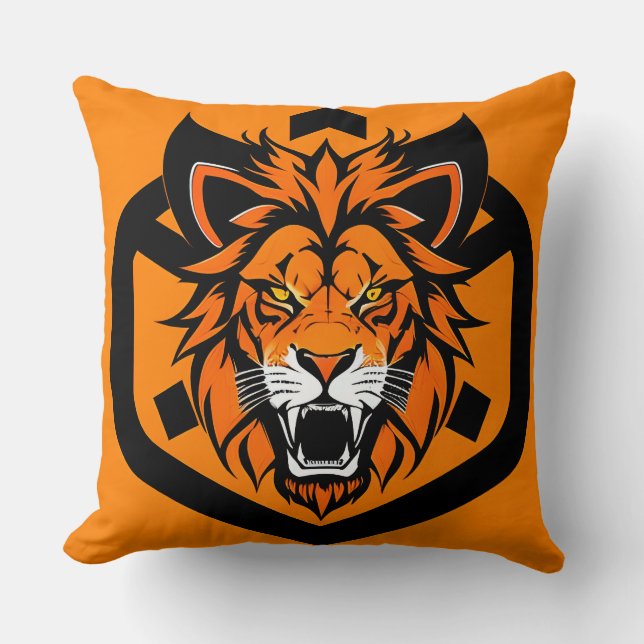 Fiery Lion Illustration umgeben von Flamboyant Kissen (Vorderseite)