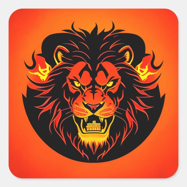 Fiery Lion Illustration umgeben von Flamboyant Quadratischer Aufkleber (Vorderseite)