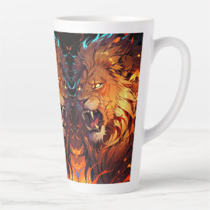 Fiery Lion mit lebendigem Mane und Naturelementen Milchtasse