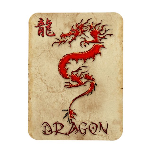 Fiery Metal-Look Tribal Dragon 3 Asian Art Magnet (Vertikal)