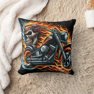 Fiery Motorrad mit einem Schädel in einem lebhafte Kissen