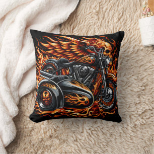 Fiery Motorrad mit lebhaften Flammen und Sidecar Kissen