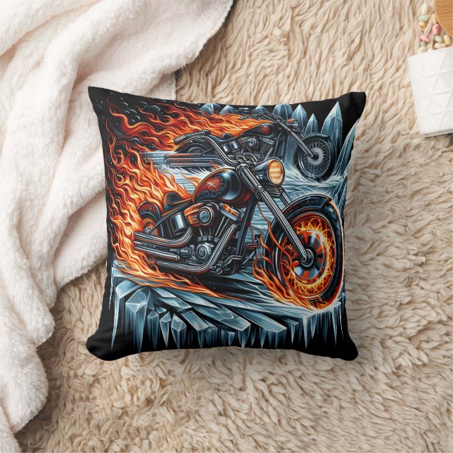 Fiery Motorräder rennen durch eisige Berge Kissen (Decke)