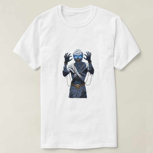 Fiery Mummy Warrior - Chains & Flames Halloween Ho T-Shirt (Design vorne)