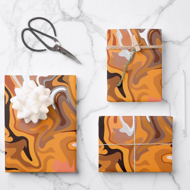 Fiery Orange Abstrakt Swirl Geschenkpapier Set (Vorderseite)