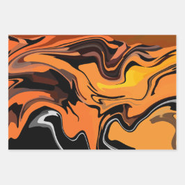 Fiery Orange Abstrakt Swirl Pattern Geschenkpapier Set
