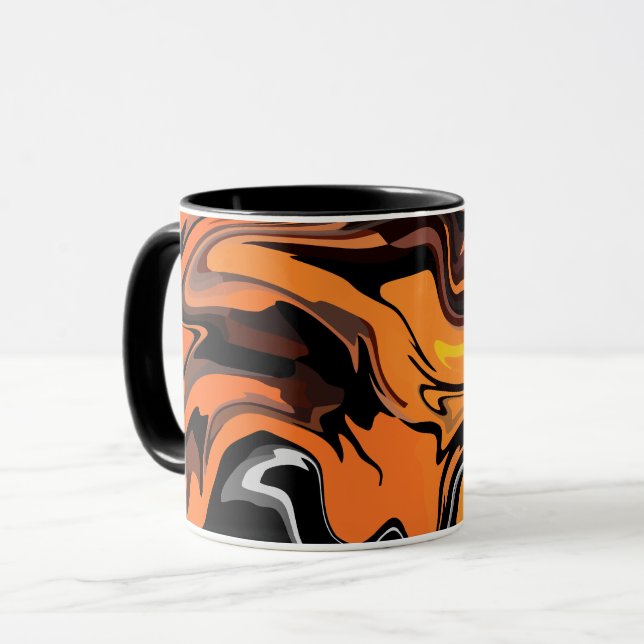 Fiery Orange Abstrakt Swirl Pattern Tasse (Vorderseite Links)