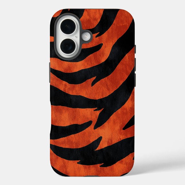 Fiery Orange & Black Tiger Strips Handy Case (Rückseite)