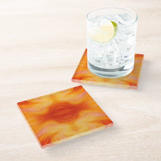 Fiery Orange Gold Marble Untersetzer Set | elegant (Schrägansicht)