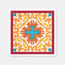 Fiery Orange Spanish Tile mit Blue Accents Serviette