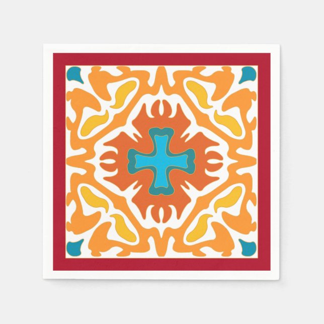 Fiery Orange Spanish Tile mit Blue Accents Serviette (Vorderseite)
