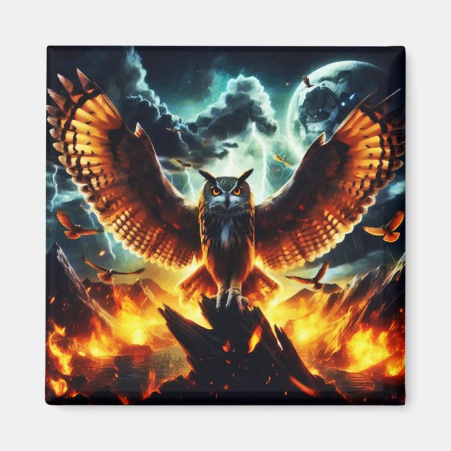 Fiery Owl Moonrise Magnet (Vorne)