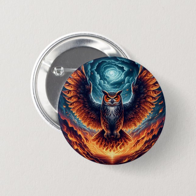 Fiery Owl Phoenix Ascension Button (Vorne & Hinten)