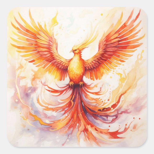 Fiery Pheonix Flying Rising from Ashes Quadratischer Aufkleber (Vorderseite)