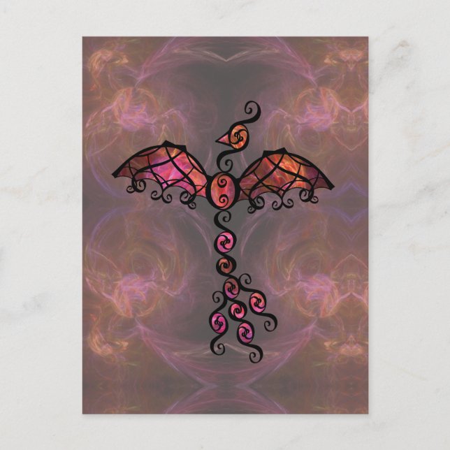 Fiery Phoenix Bird "Awake" Verziertes Black Design Postkarte (Vorderseite)